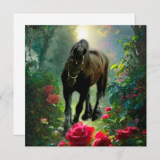 ブラック美しいフリシアンホースファンタジー – グリーティングカー 招待状 (正面/裏面)