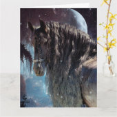 ブラック美しいフリシアンホース – グリーティングカード (黄色い花)