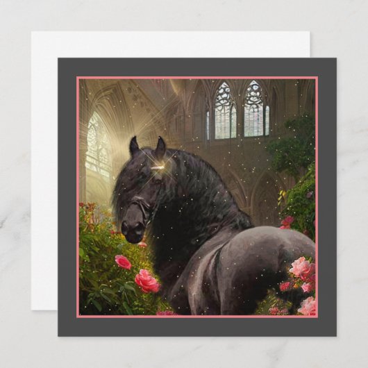 ブラック美しいフリシアンホース – グリーティングカード シーズンカード (正面/裏面)