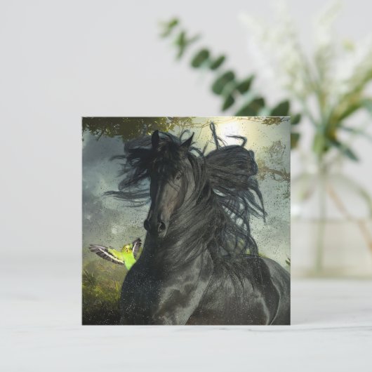 ブラック美しいフリシアンホース – グリーティングカード 招待状 (スタンド正面)