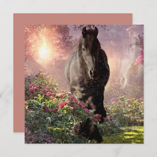 ブラック美しいフリシアンホース – グリーティングカード 招待状 (正面/裏面)