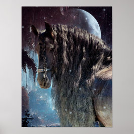 ブラック美しいフリシアンホース – ポスター