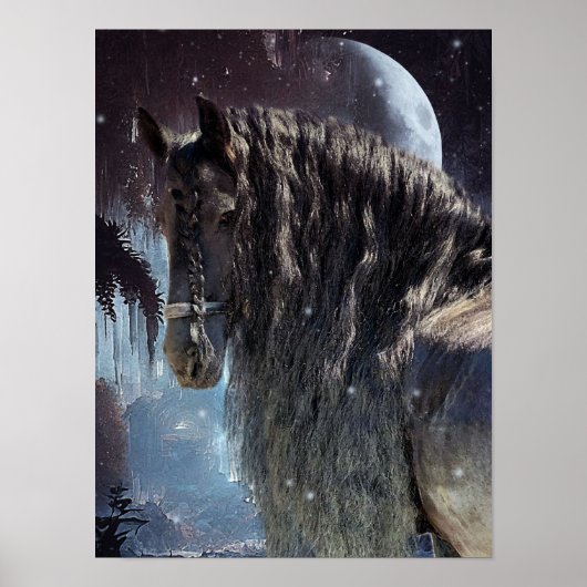 ブラック美しいフリシアンホース – ポスター (正面)
