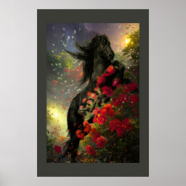 ブラック美しいフリシアンホース – ポスター