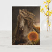 ブラック美しいフリージアンホース-グリーティングカード カード (黄色い花)