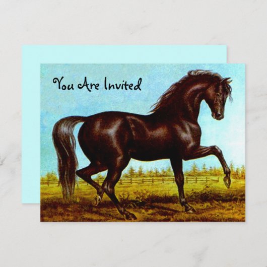 ブラック美しいホースパーティの招待状アニー大事な行事 招待状 (正面/裏面)