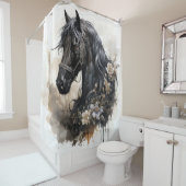 ブラック美しい馬ポートレート シャワーカーテン (インサイチュ)