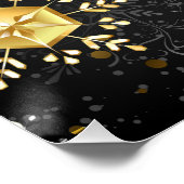 ブラック背景に金のクリスマスの雪の結晶 ポスター (コーナー)