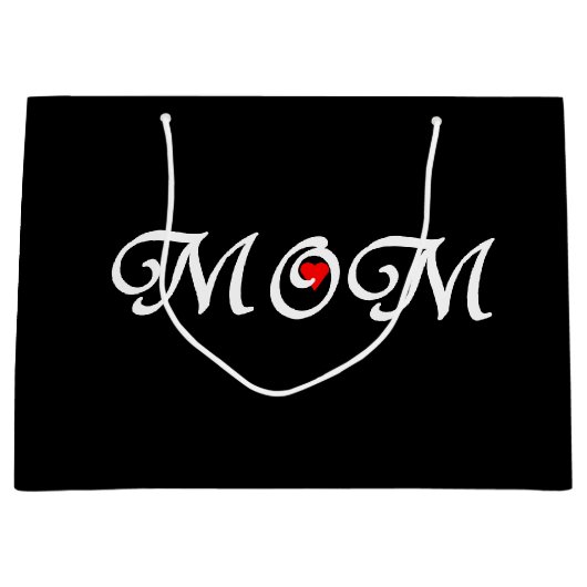 ブラック背景のママ赤いハート抱き枕。 ラージペーパーバッグ (正面)