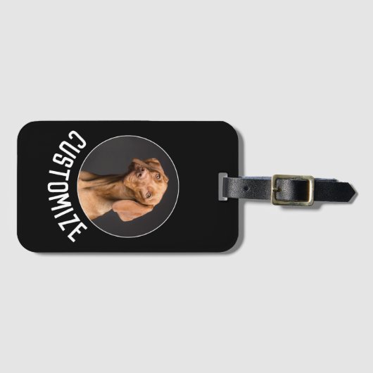 ブラック自分の写真カスタム写真または画像を作成 ラゲッジタグ (正面横)