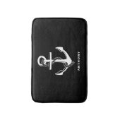 ブラック航海のいかりパーソナライズされたバスマット バスマット (正面縦)