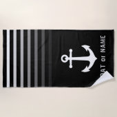 ブラック航海のヴィンテージいかりあなたの名前またはボート ビーチタオル (正面)