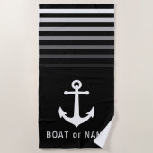 ブラック航海のヴィンテージいかりあなたの名前またはボート ビーチタオル (正面)