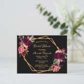 ブラック花模様ブルゴーニュのブライダルシャワー招待 ポストカード (スタンド正面)