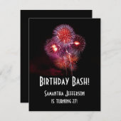 ブラック花火誕生日バッシュ招待状 招待状 (正面/裏面)
