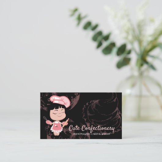 ブラック菓子ベイカーガールパティシシェフ 名刺 (スタンド正面)