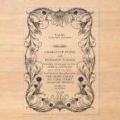 ブラック華美フローラヴィンテージウェディング アクリル招待状 (正面)