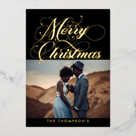 ブラック華美金ゴールドメリークリスマスフォイルホリデーカード 箔シーズンカード
