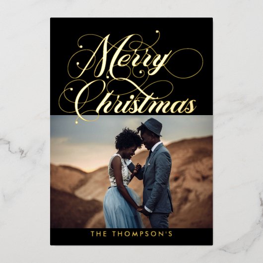 ブラック華美金ゴールドメリークリスマスフォイルホリデーカード 箔シーズンカード (正面)