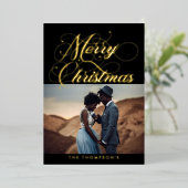 ブラック華美金ゴールドメリークリスマスフォイルホリデーカード 箔シーズンカード (立ち正面)