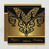 ブラック華美金ゴールド30thエレガントな誕生日パーティー 招待状 (正面/裏面)