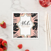 ブラック葉トロピカル金ゴールド&コーラルピーチ結婚ーズ スタンダードカクテルナプキン (インサイチュ)