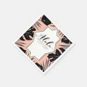 ブラック葉トロピカル金ゴールド&コーラルピーチ結婚ーズ スタンダードカクテルナプキン (角)