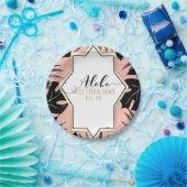 ブラック葉トロピカル金ゴールド&コーラルピーチ結婚ーズ ペーパープレート (パーティー)