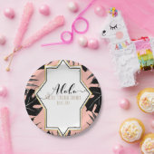 ブラック葉トロピカル金ゴールド&コーラルピーチ結婚ーズ ペーパープレート (パーティー)