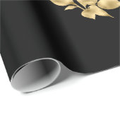 ブラック葉金ゴールドエレガント誕生日結婚のラップ ラッピングペーパー (ロールコーナー)