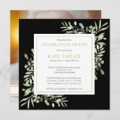 ブラック葬儀お祝いのライフフォトスクエア 招待状 (正面/裏面)