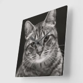 ブラック虎猫キッテン スクエア壁時計 (傾斜)