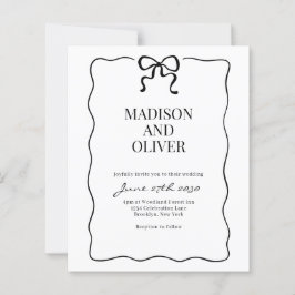 ブラック蝶ネクタイのウィズミカルな予算結婚式招待状