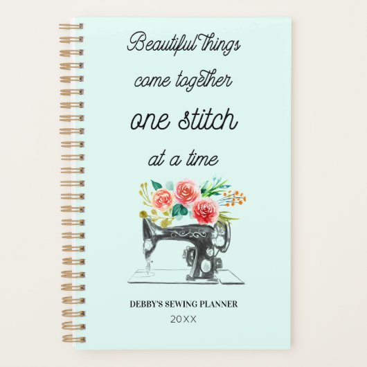 ブラック裁縫機ヴィンテージ引用文パステル プランナー手帳 (正面)