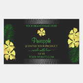 ブラック製品ラベルイエローグリーンハワイアン花 長方形シール (正面)