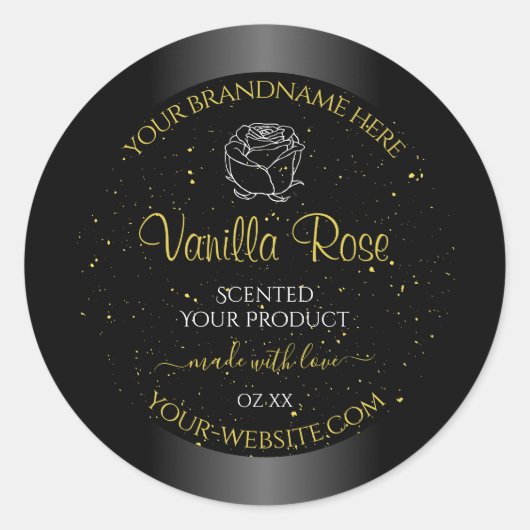 ブラック製品ラベルソフト金ゴールドグリッターフローラバラ ラウンドシール (正面)