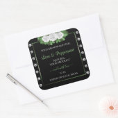 ブラック製品ラベル緑と白のバラ宝石 スクエアシール (封筒)