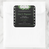 ブラック製品ラベル緑と白のバラ宝石 スクエアシール (バッグ)