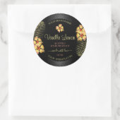 ブラック製品ラベル黄色ピンクハワイアン花 ラウンドシール (バッグ)