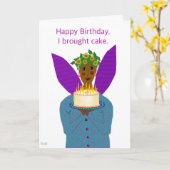 ブラック誕生日エンジェルとエンジェルフードケーキ カード (黄色い花)