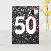 ブラック誕生日カードの50グリッターバルーン カード (黄色い花)