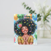 ブラック誕生日ガールとバルーンアート インビテーションポストカード (スタンド正面)