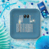 ブラック誕生日バルーンとスパークラー ペーパープレート (パーティー)