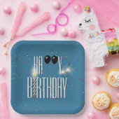 ブラック誕生日バルーンとスパークラー ペーパープレート (パーティー)