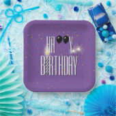 ブラック誕生日バルーンとスパークラー ペーパープレート (パーティー)