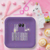 ブラック誕生日バルーンとスパークラー ペーパープレート (パーティー)