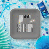 ブラック誕生日バルーンとスパークラー ペーパープレート (パーティー)