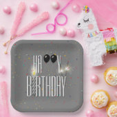 ブラック誕生日バルーンとスパークラー ペーパープレート (パーティー)