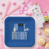 ブラック誕生日バルーンとスパークラー ペーパープレート (パーティー)