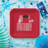 ブラック誕生日バルーンとスパークラー ペーパープレート (パーティー)